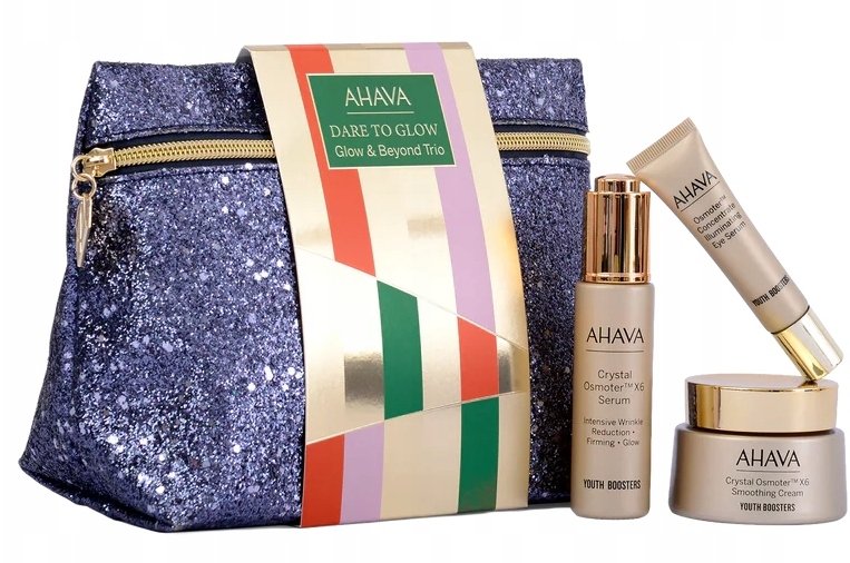Ahava Glow & Behold Trio Set : Crystal Osmoter X6, Smoothing, Cream, For Face, 50 ml + Osmoter Concetrate, Illuminating, Eye Serum, 15 ml + Crystal Os