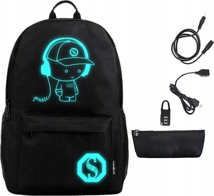 CoverSmile Plecak Szkolny Młodzieżowy Świecący Odblask USB Chłopczyk 25L