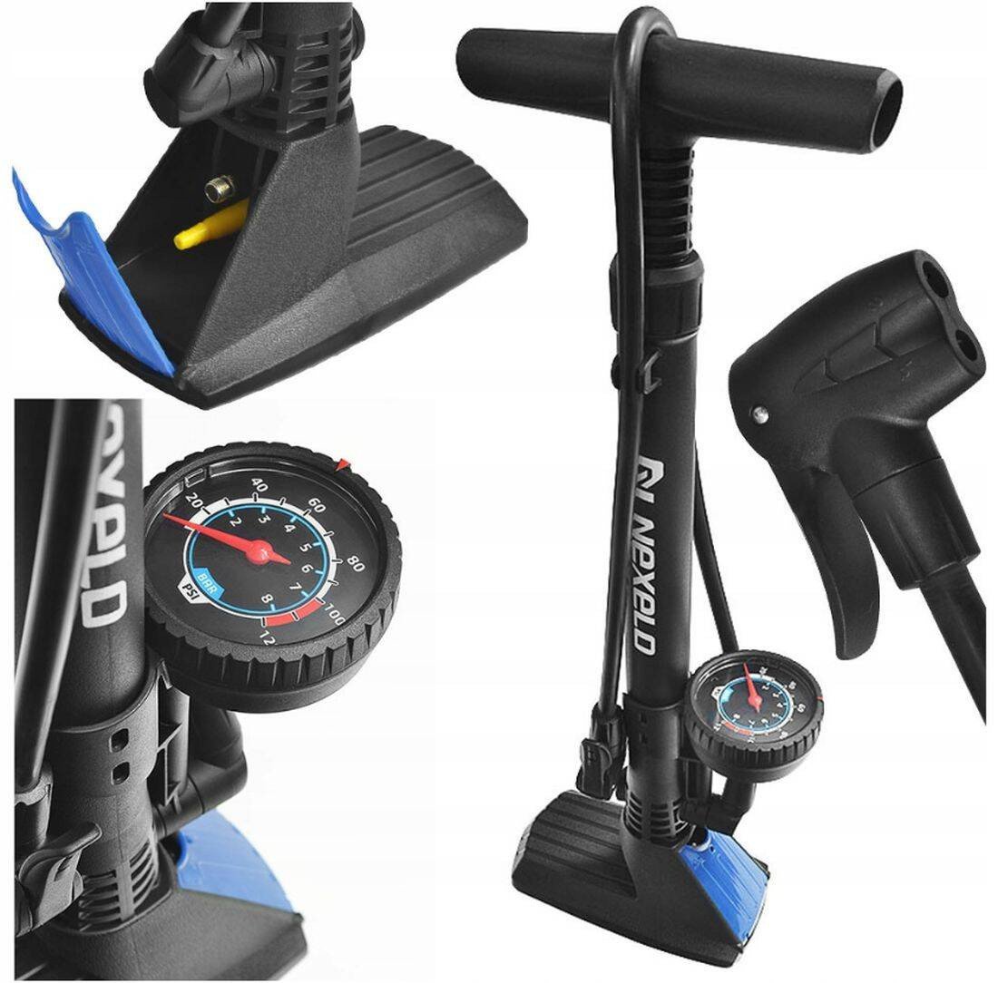 Pompka podłogowa rowerowa z manometrem Nexelo z zaciskiem na zawór