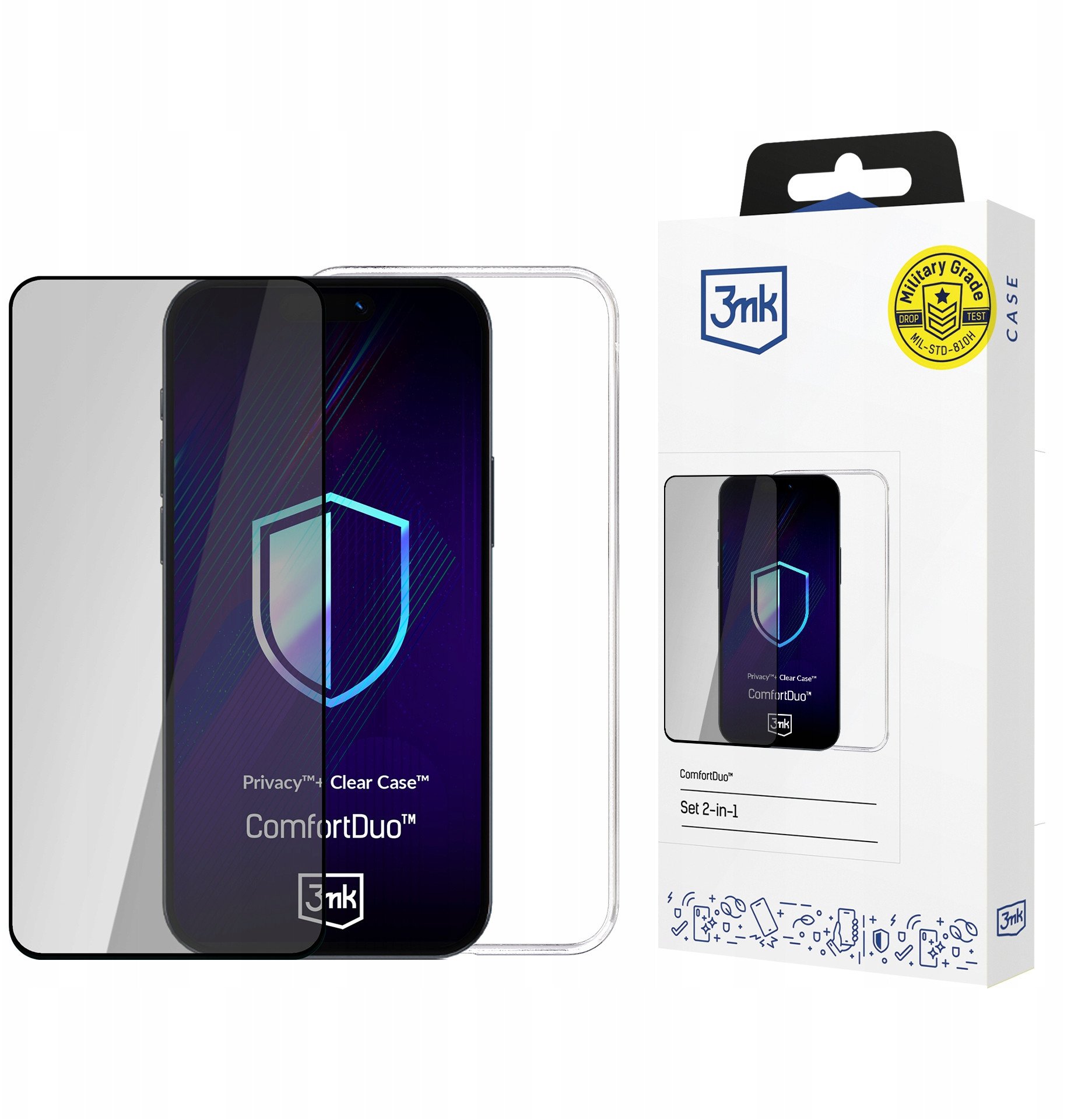 3MK ComfortDuo Privacy Clear Set for Apple iPhone 16E
