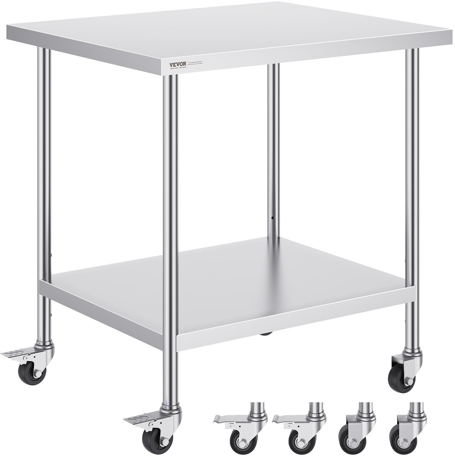 Vevor Stół blat roboczy nierdzewny 76x91cm 4 kółka stal gastronomia mobilny