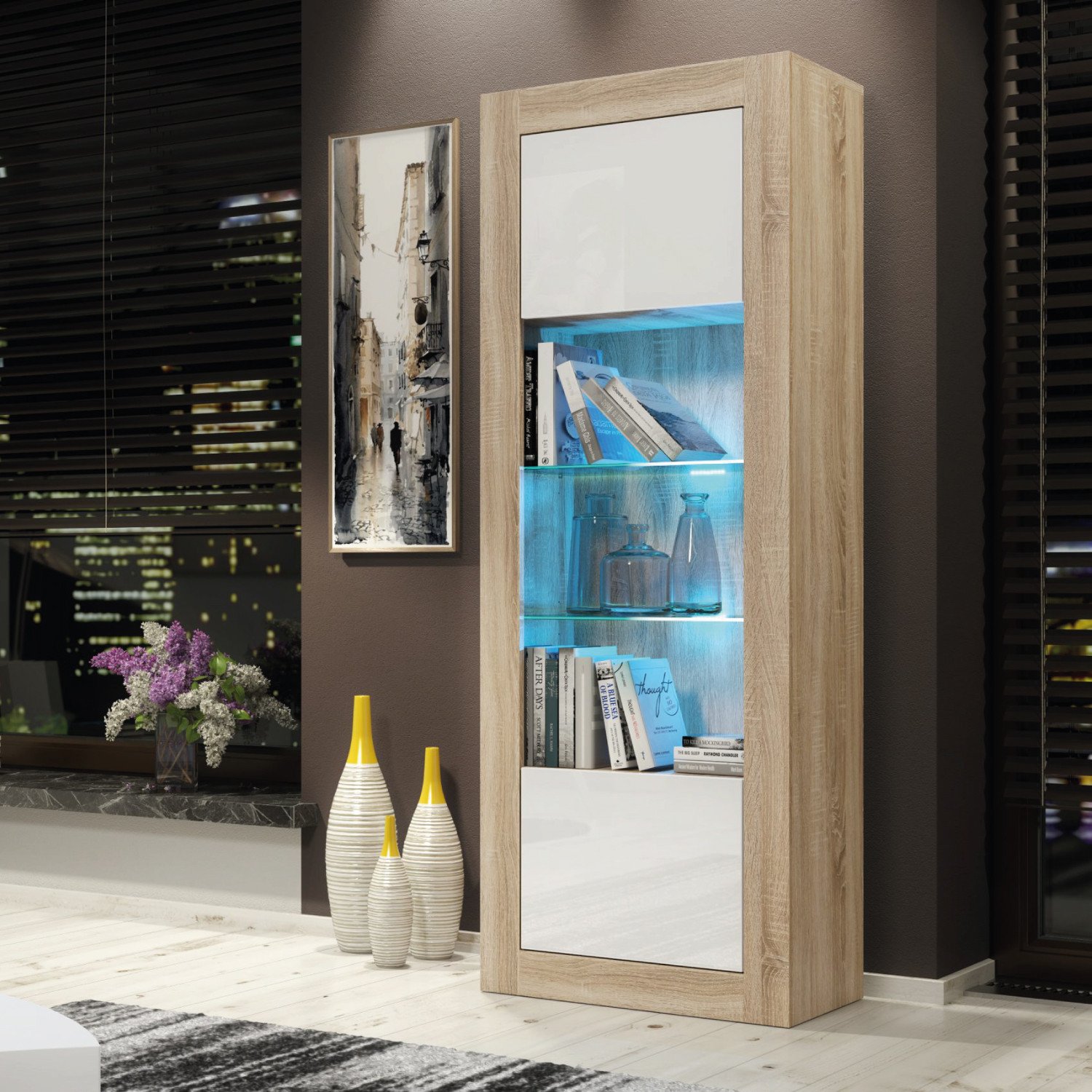 Witryna Illume 170cm ONE FURNITURE - Laminat Dębowy & Biały