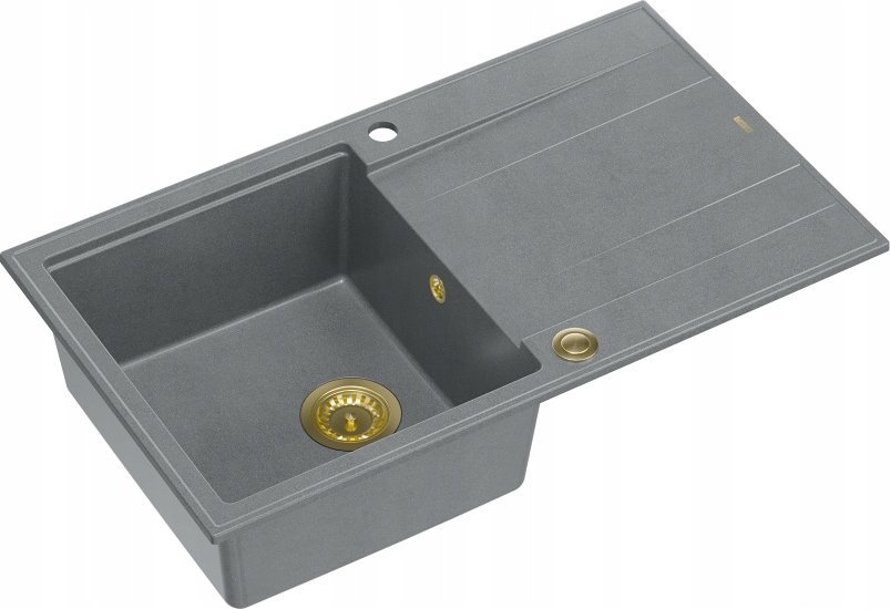 Zlewozmywak GraniteQ EVAN 111 zlewozmywak z syfonem Push 2 Open 1-komorowy z/o (860x500x210) silver ...