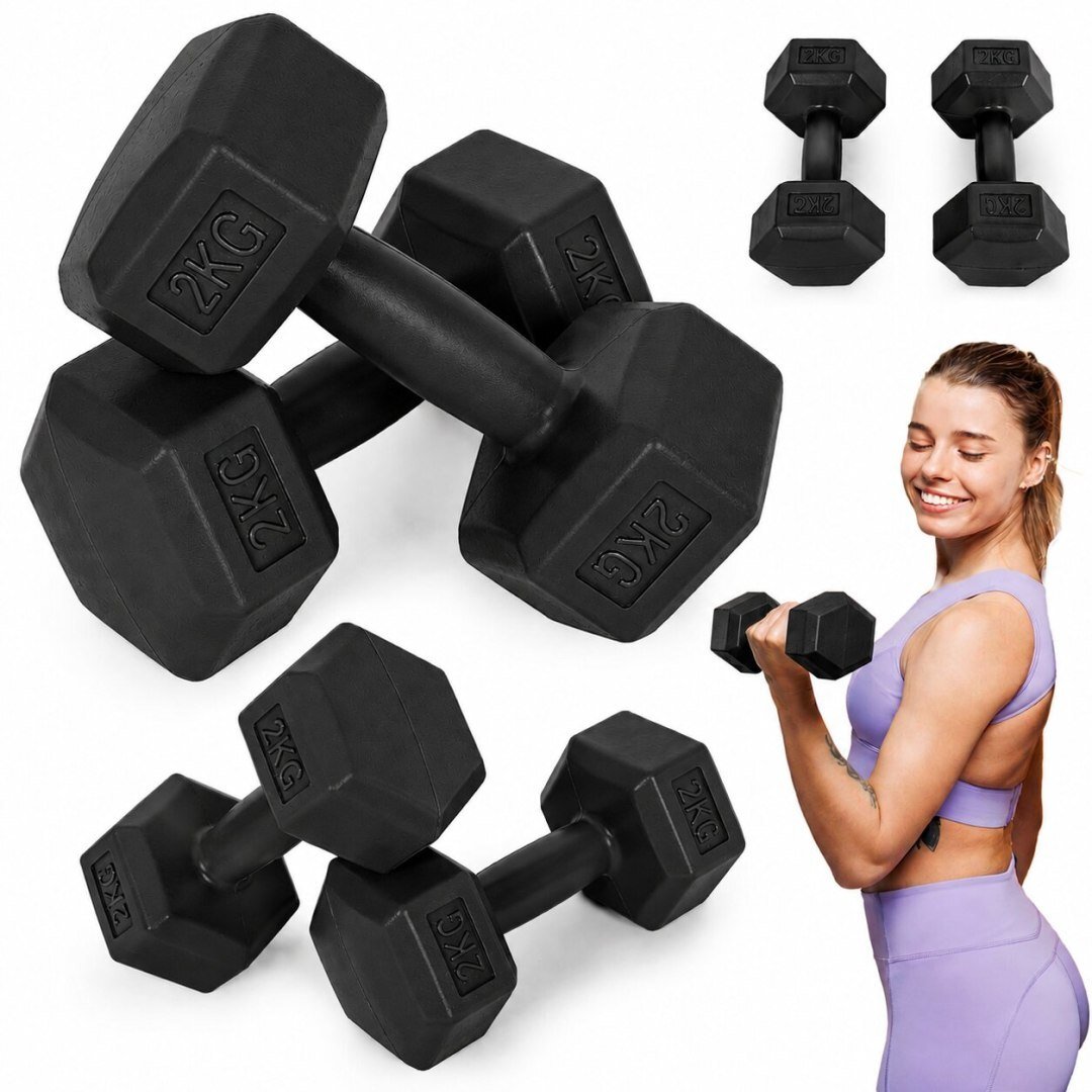MOVEPRO Hantle sześciokątne zestaw 2x2 kg ciężarki do ćwiczeń obciążniki fitness czarne EDUKAMP (543...