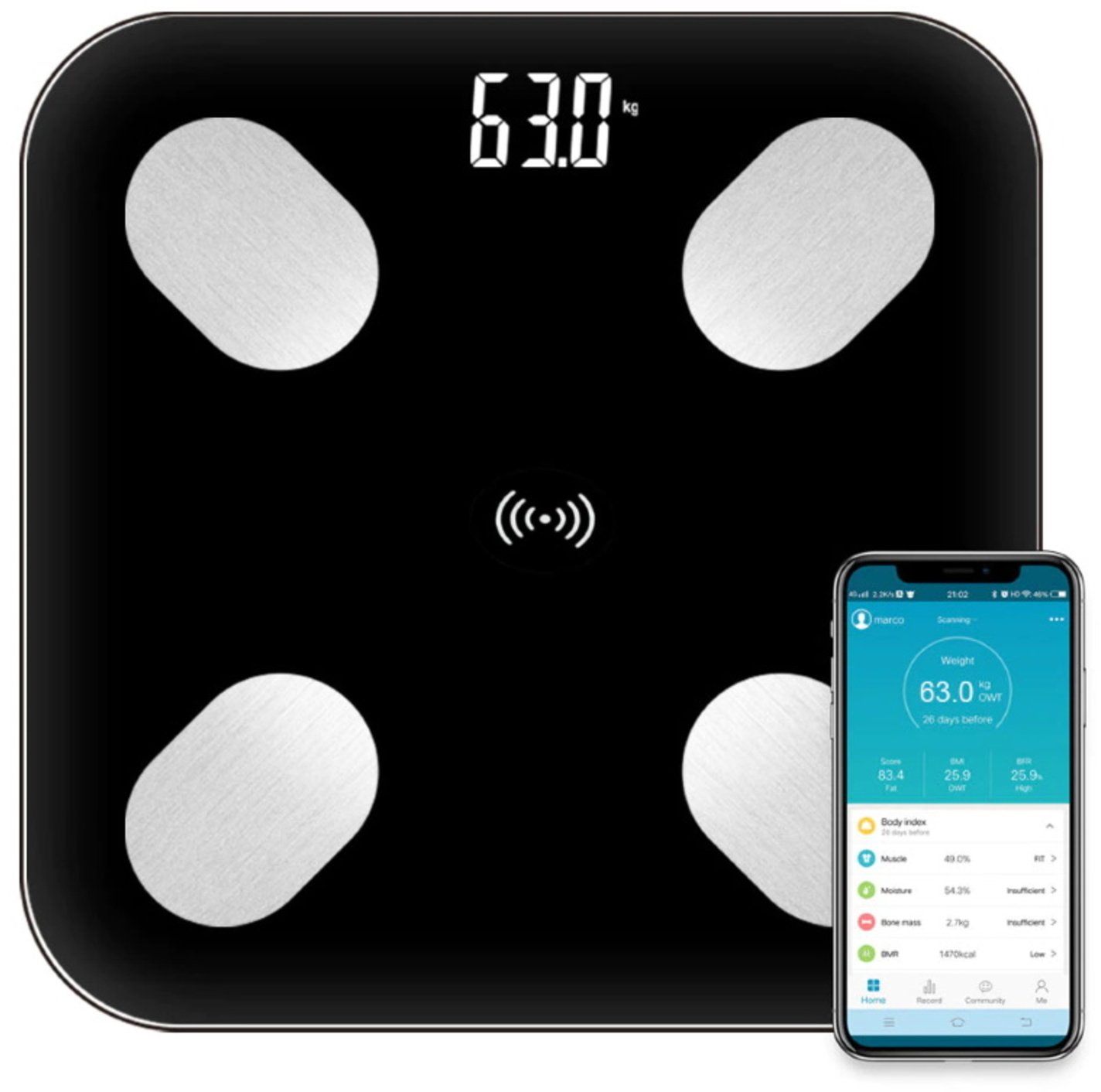 Waga łazienkowa CP Waga osobowa B2 Glass Bluetooth Smart Scale (AIRI-B2-BK)