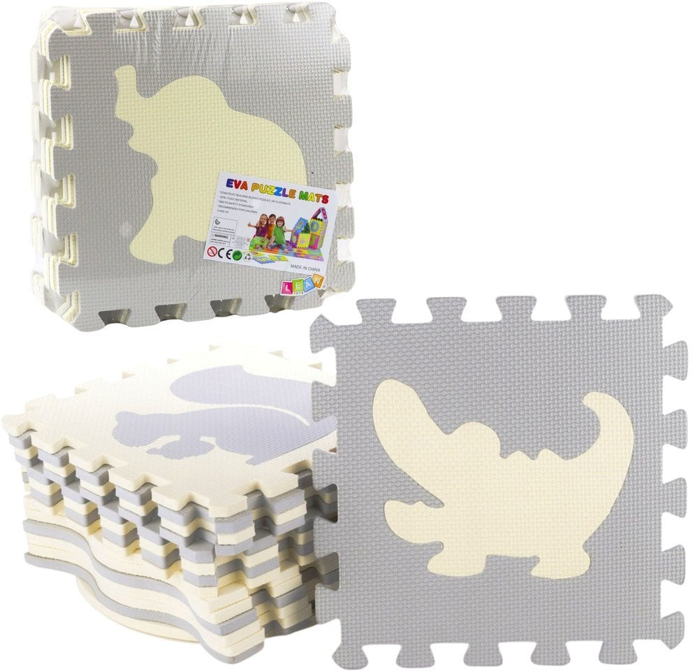 LeanToys MATA EDUKACYJNA MIĘKKIE PUZZLE PIANKOWE EVA ZWIERZETA BEŻOWE SZARE 9 EL.