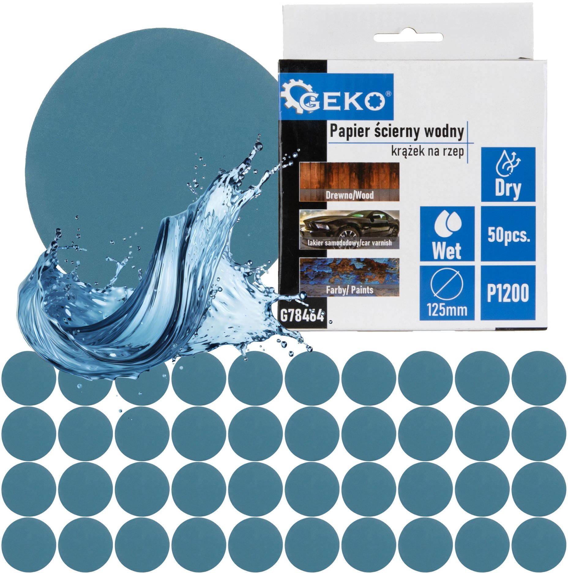 Geko Papier ścierny wodny – krążek na rzep 125mm P1200 (50/1000)