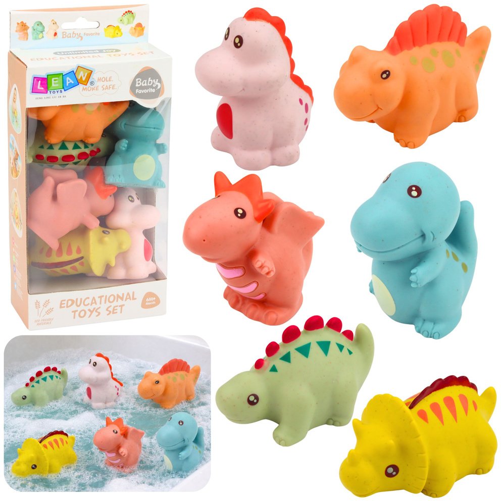 LeanToys Zestaw Gumowe Dinozaury Edukacyjne Do Kąpieli Zabawy Pastelowe 6 szt.