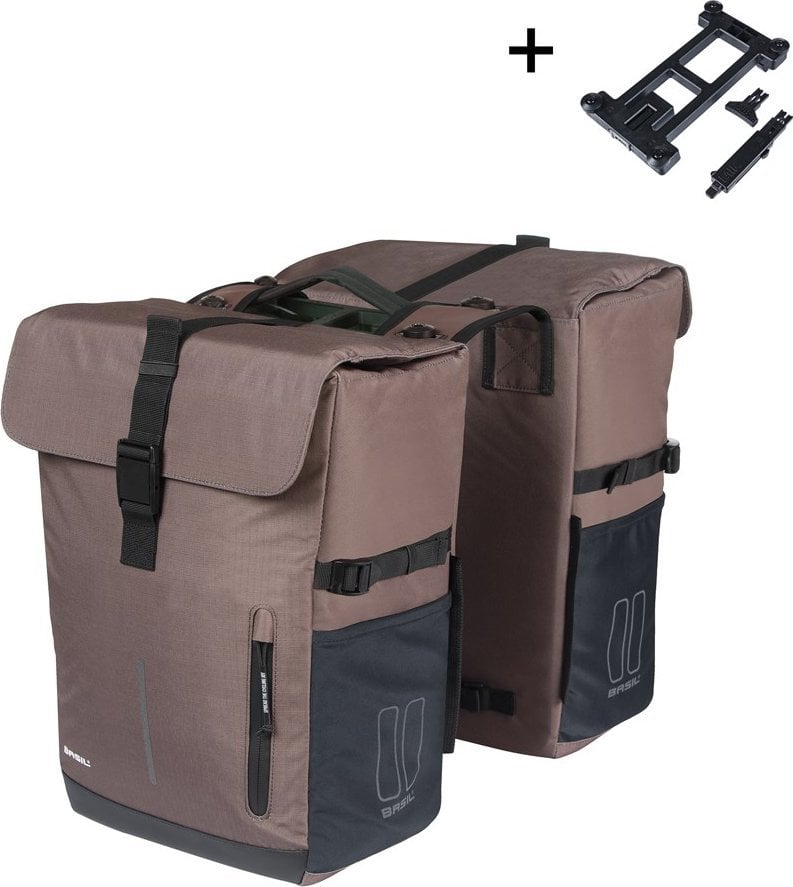 Basil Sakwy MOVE DOUBLE BICYCLE BAG, MIK z adapterem do mocowania, 30L, Brown