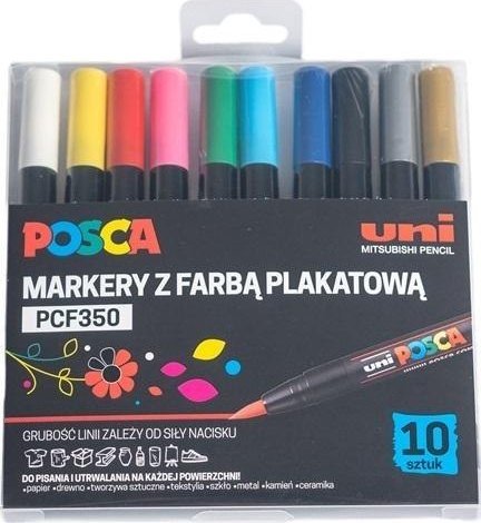 Uni Mitsubishi Pencil Markery plakatowe PCF-350 10 kolorów POSCA UNI
