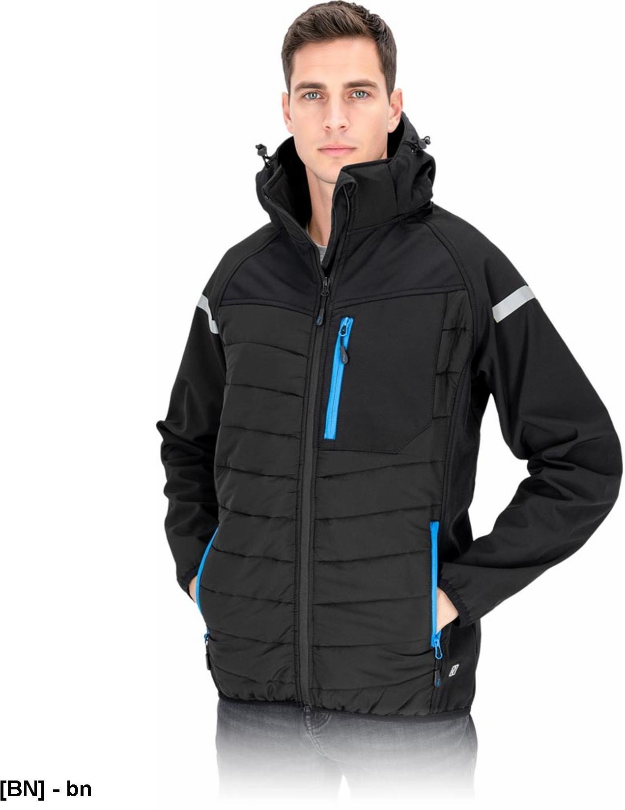 Kurtka męska Reis Pikowana kurtka ochronna ocieplana męska stójka odblaski 4 cztero kierunkowy stretch elastan zamek SOFTSHELL FLEXSHELL 3XL