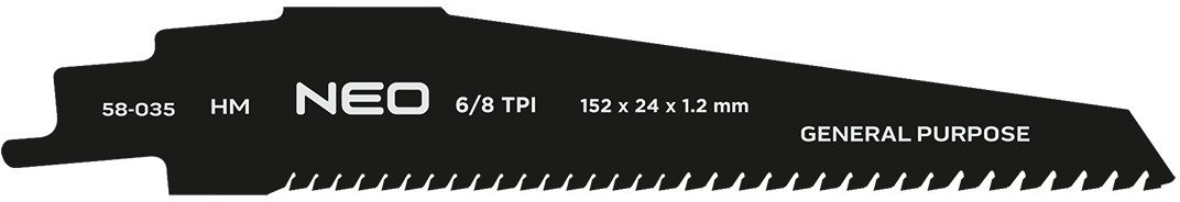 Neo Brzeszczot do piły szablastej, HM, 152 x 24 x 1.2 mm, 8/6TPI