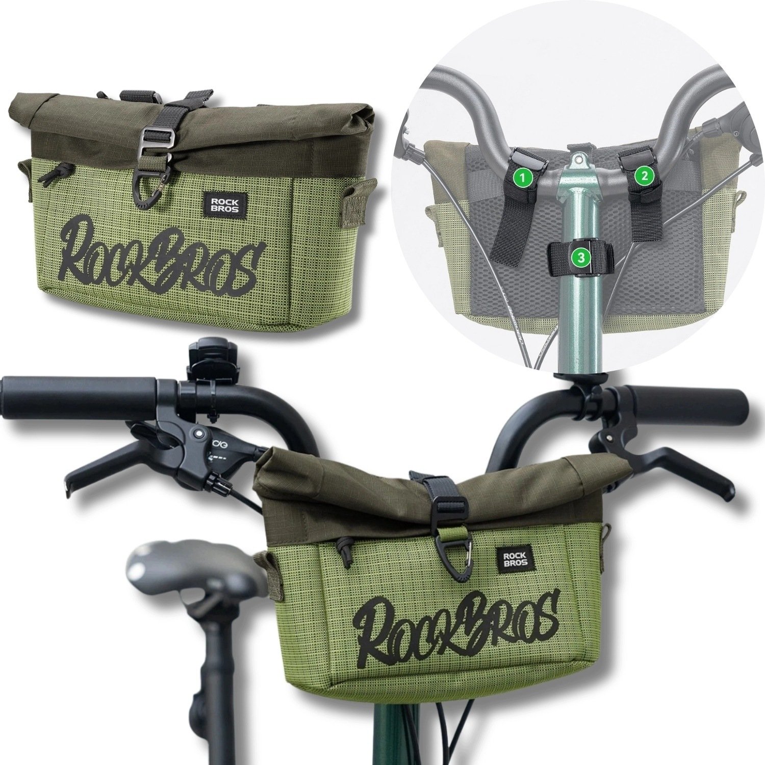 RockBros Torba rowerowa W020-1 na kierownicę składana - zielona (5907769391330)