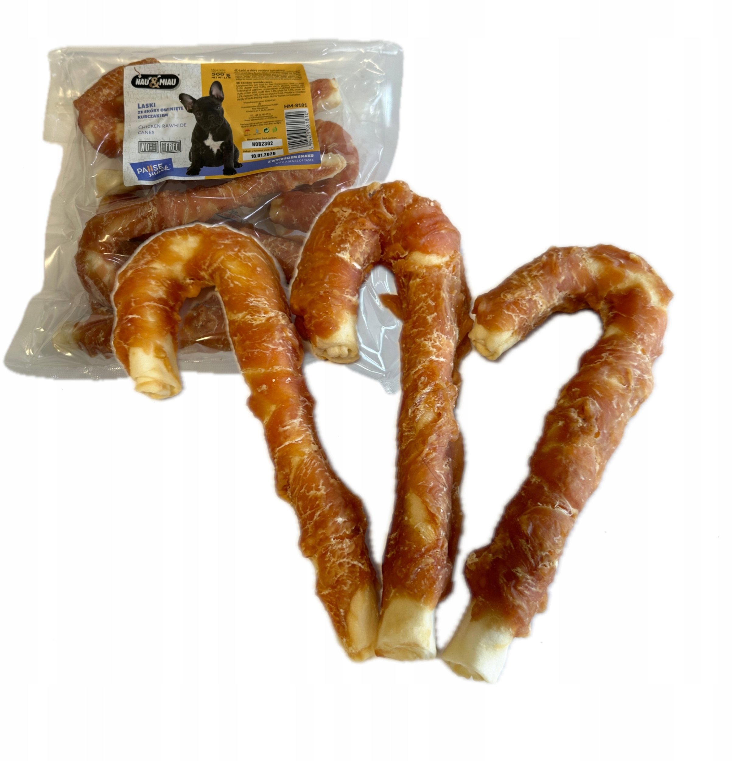 Hau&Miau Pausesnack przysmak dla psa, laski ze skóry owinięte kurczakiem, 500g