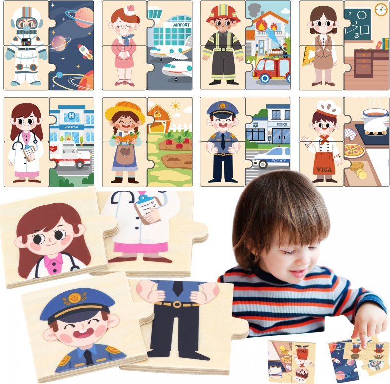 Viga Toys Drewniane Puzzle Układanka Dopasowanie Zawodów