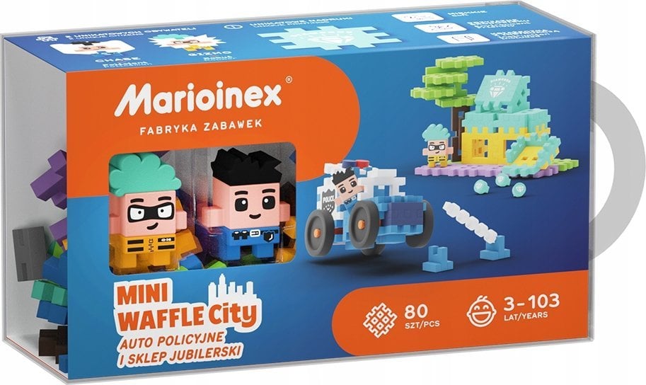 Marioinex Klocki konstrukcyjne Waffle mini - Auto policyjne i sklep jubilerski