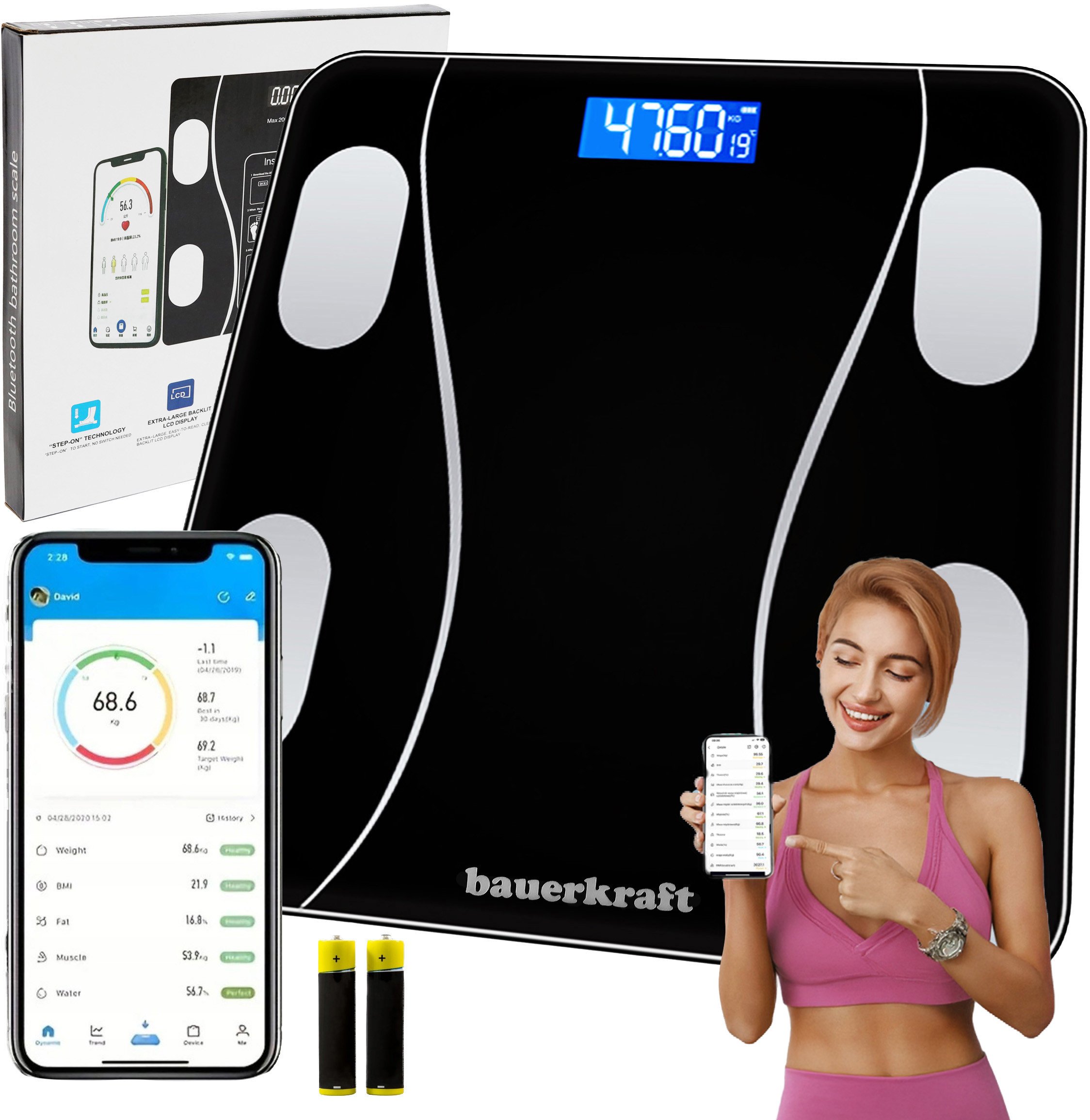 Waga łazienkowa Bauerkraft Waga łazienkowa analityczna inteligentna smart aplikacja do 180 kg