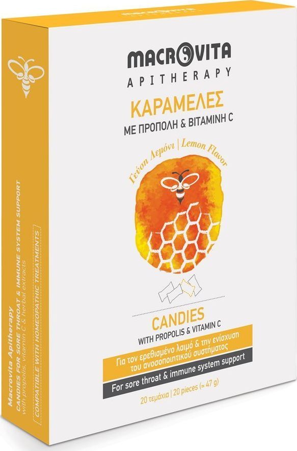 Macrovita MACROVITA cukierki o smaku cytrynowym z propolisem, wit. C i ziołami 20 szt.