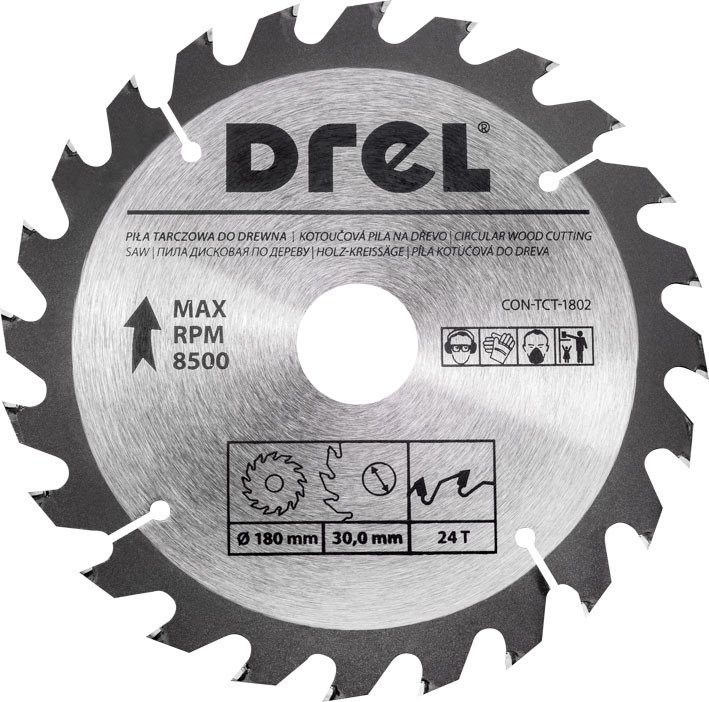 Drel DREL Piła Tarczowa Do Drewna 180mm 24T Do Szybkiego Cięcia Desek