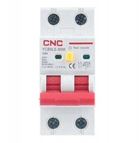 CNC Przekaźnik różnicowoprądowy z automatycznym wyłącznikiem 2P 63A klasa C 30mA 6kA