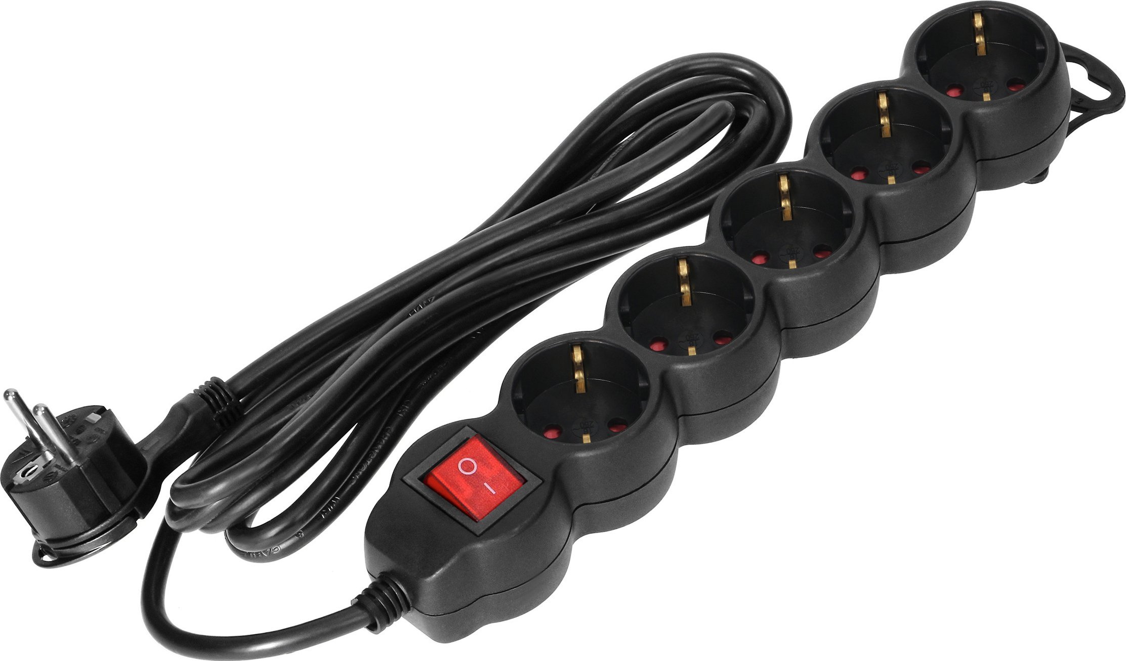 Orno Przedłużacz 5-krotny 2P+Z (Schuko), z wyłącznikiem, 5m H05VV-F 3x1,5mm2, Imax=16A, płaska wtyczka, czarny