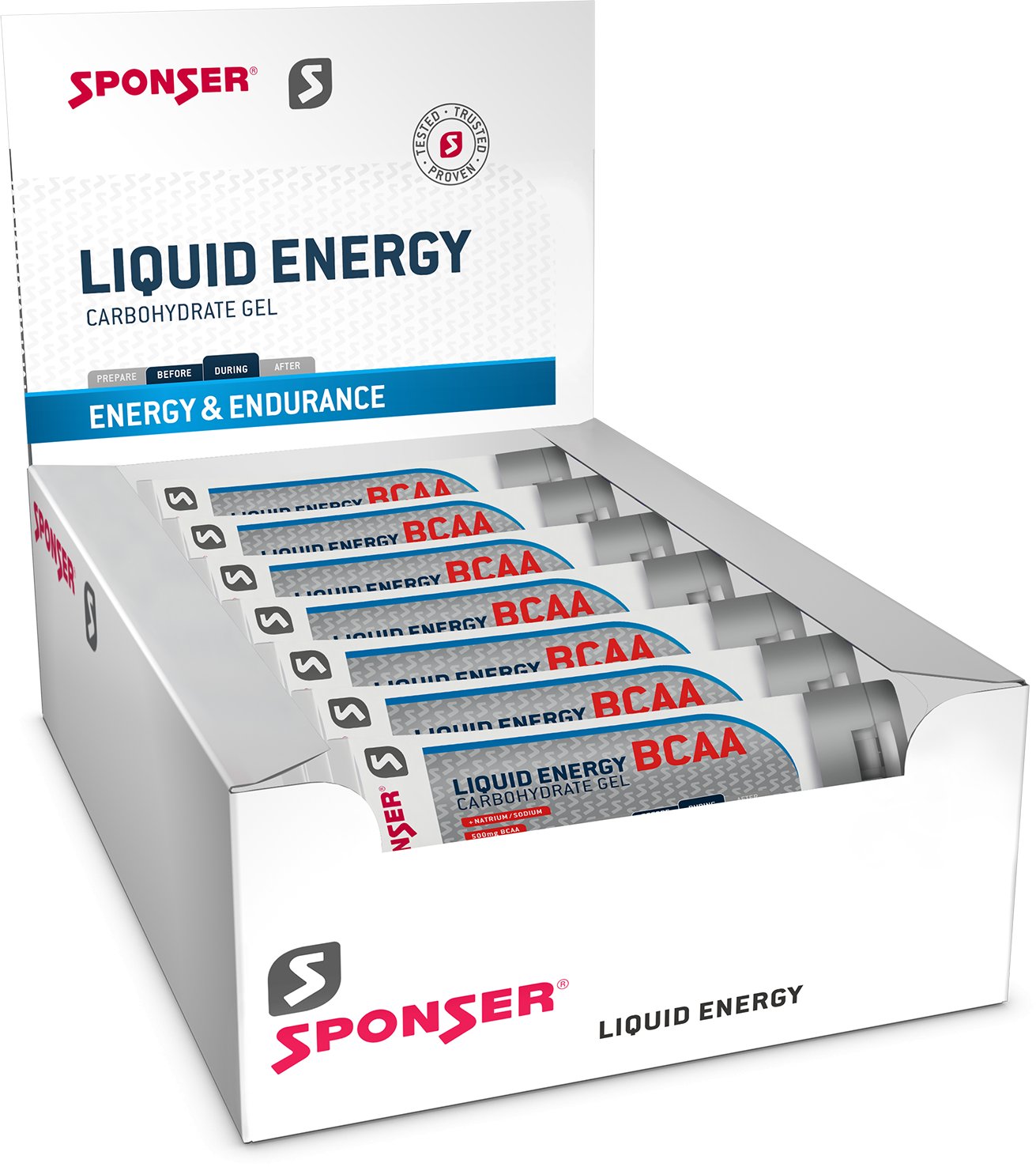 Żel energetyczny SPONSER LIQUID ENERGY BCAA strawberry banana pudełko (18 tubek x 70g) (NEW 2024)
