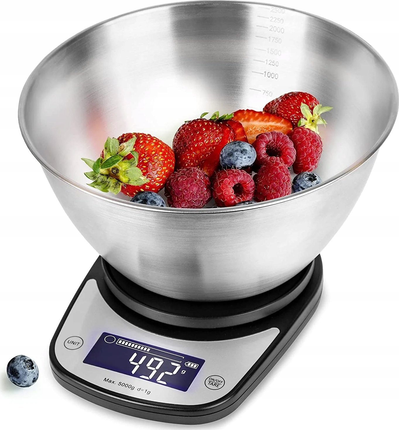 Waga kuchenna Duronic Duronic KS5000 BKSS Cyfrowa waga kuchenna do 5 kg z 2,5 l misą ze stali nierdz...