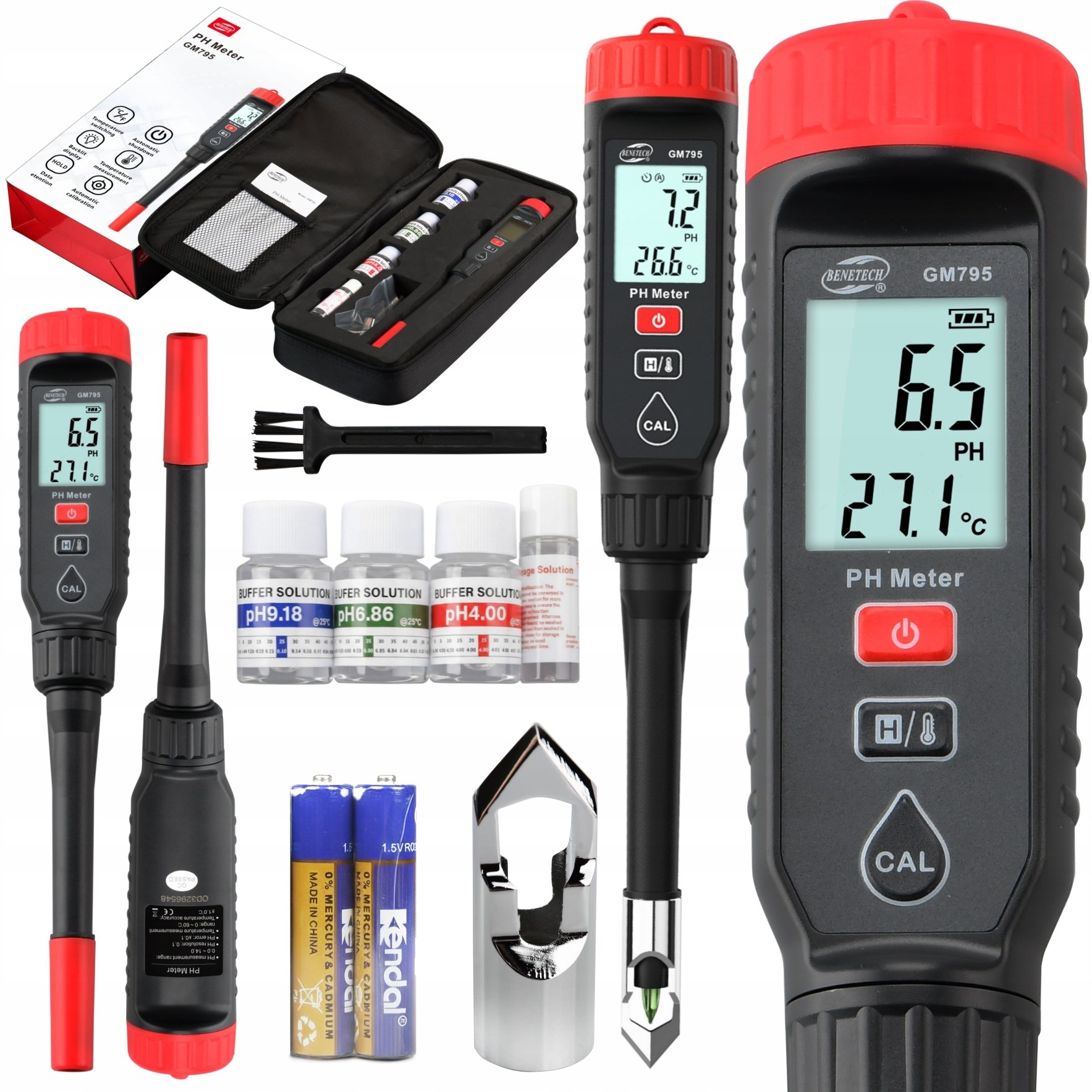 Benetech MIERNIK pH i TEMPERATURY 2w1 TESTER gleby cieczy kwasomierz AUTOKALIBRACJA