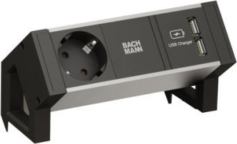 Bachmann BACHMANN DESK2 ALU BLACK 1x gniazdo z uziemieniem 1x ładowarka USB GST18