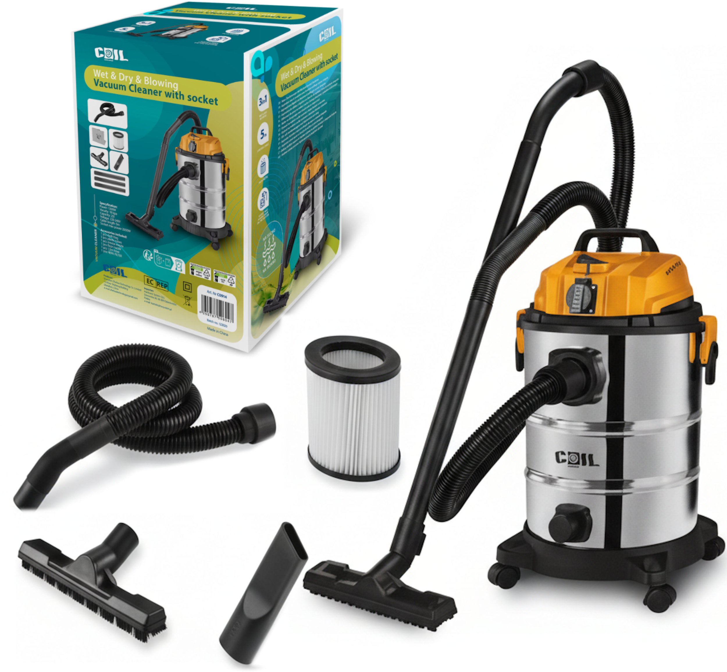 Odkurzacz przemysłowy Coil Coil odkurzacz przemysŁowy na mokro i sucho 1300w 25l