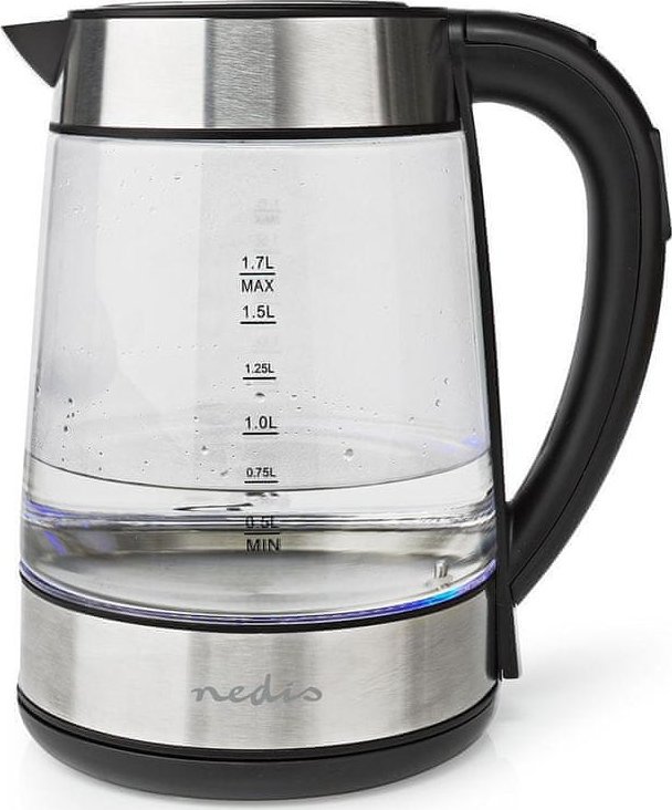 Nedis KAWK320EGS czajnik elektryczny 1,7 l 2200 W Stal nierdzewna, Przezroczysty