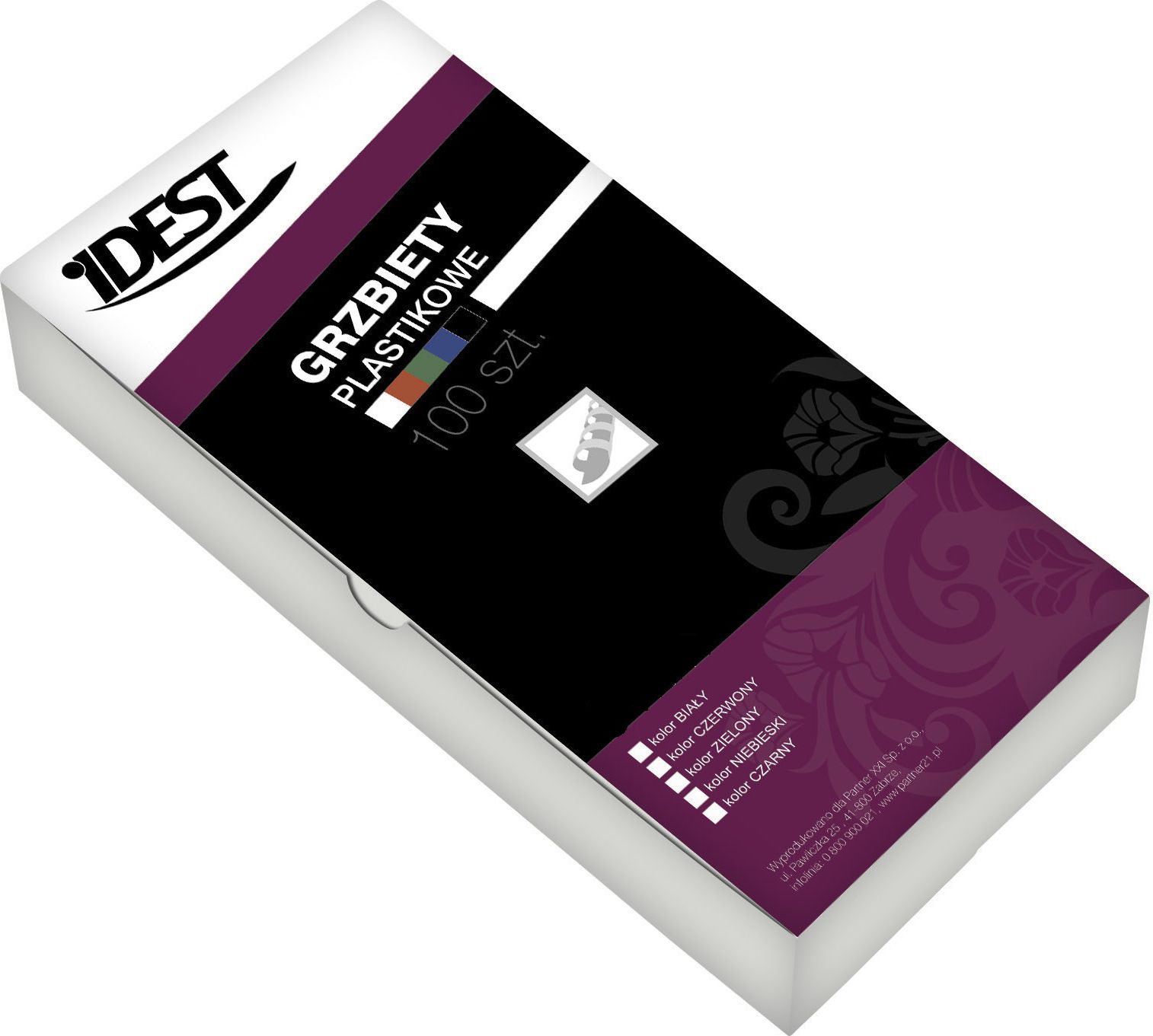 Idest Grzbiety plastikowe do bindowania 12,5mm biały 100szt. (BEGGP125WHPX0100001)