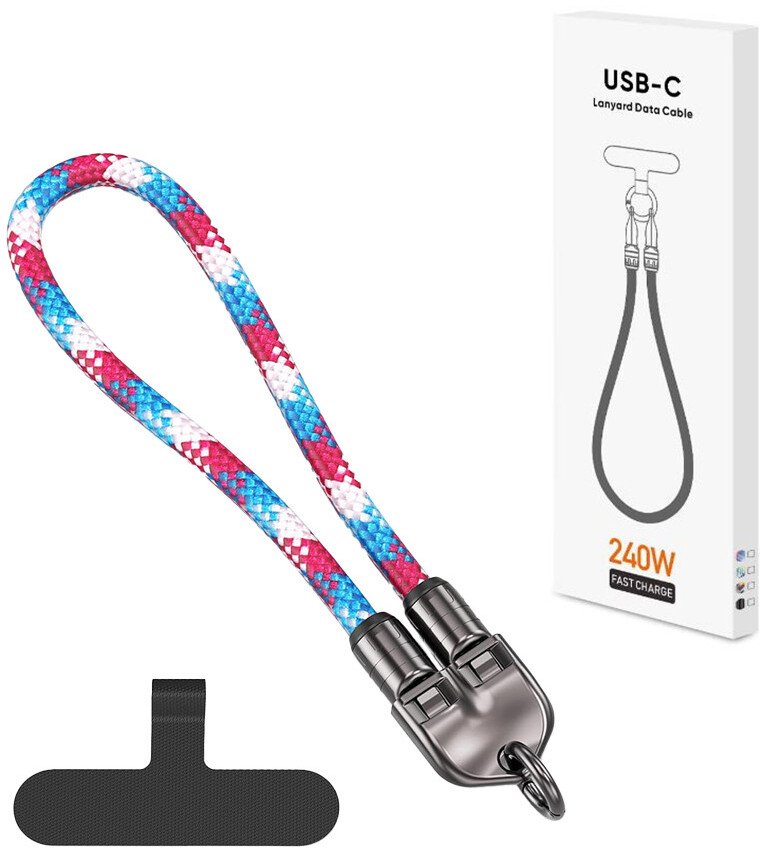 Kabel USB Vega ECOBOX ECO* KABEL 240W TYP-C DO TYP-C SMYCZ NA NADGARSTEK RÓŻ/NIEB