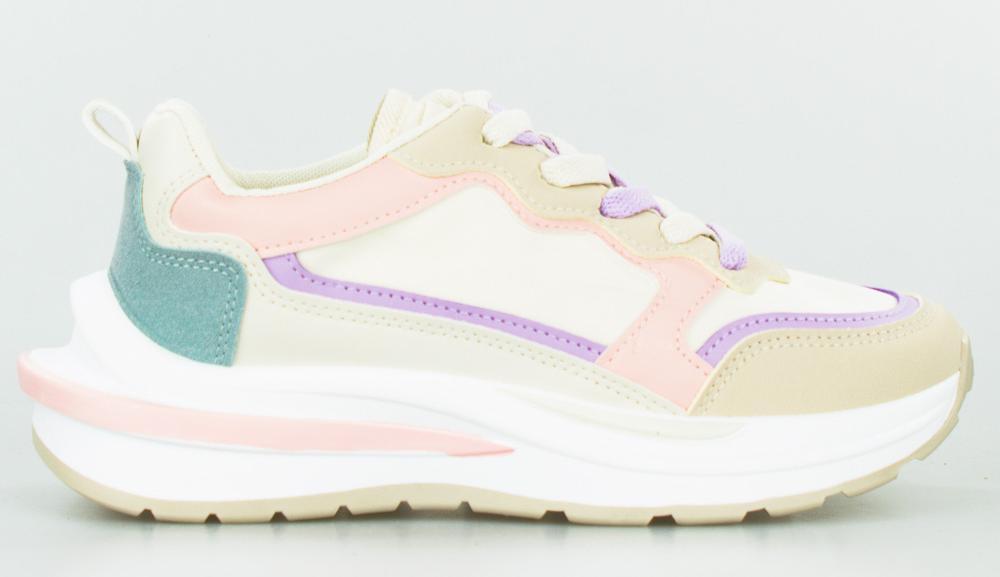 Estetino Sneakersy na koturnie kolorowe beżowe-38