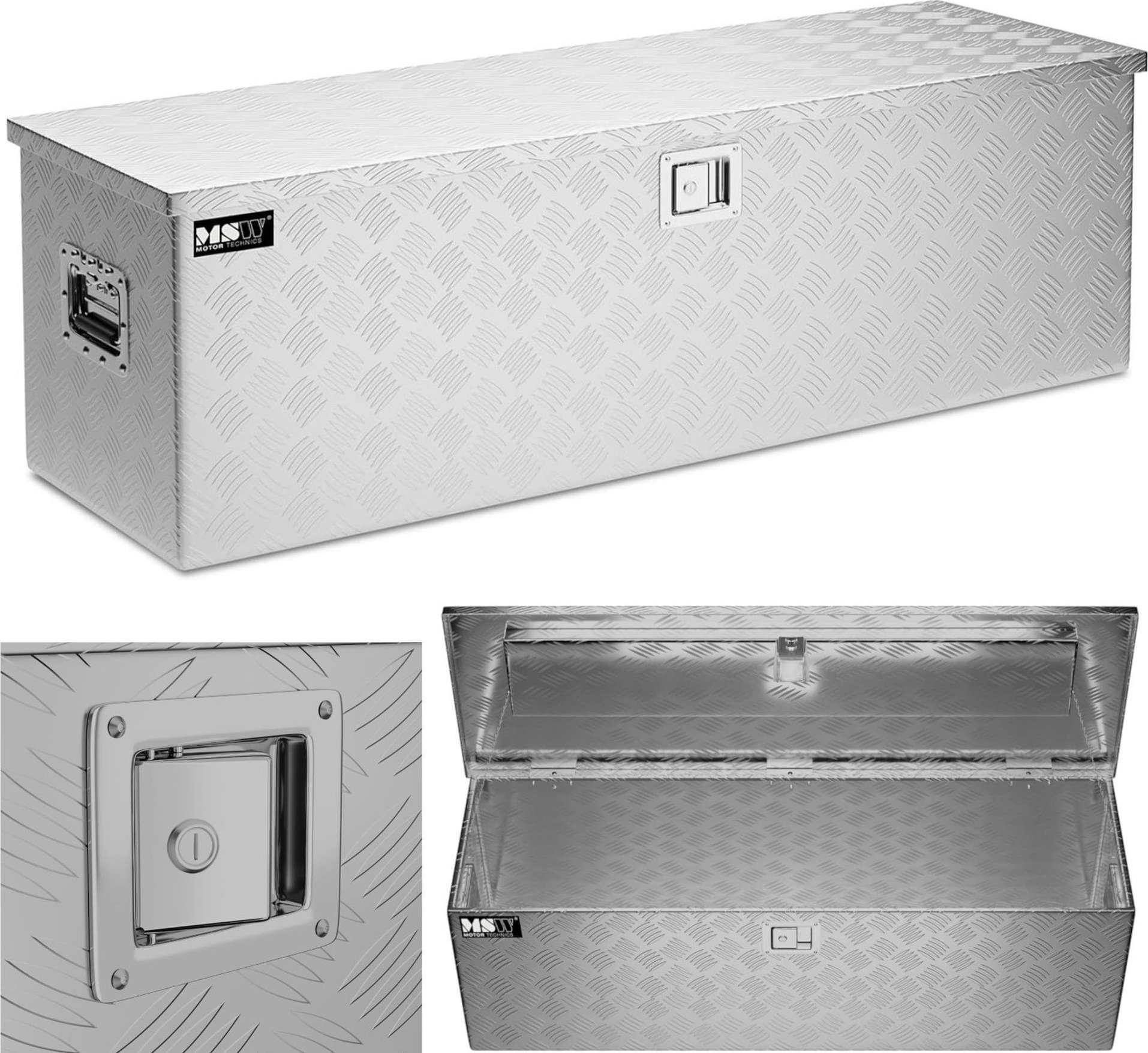 MSW Skrzynia narzędziowa transportowa aluminiowa zamykana na klucz 150 l 124 x 38.5 x 38.5 cm
