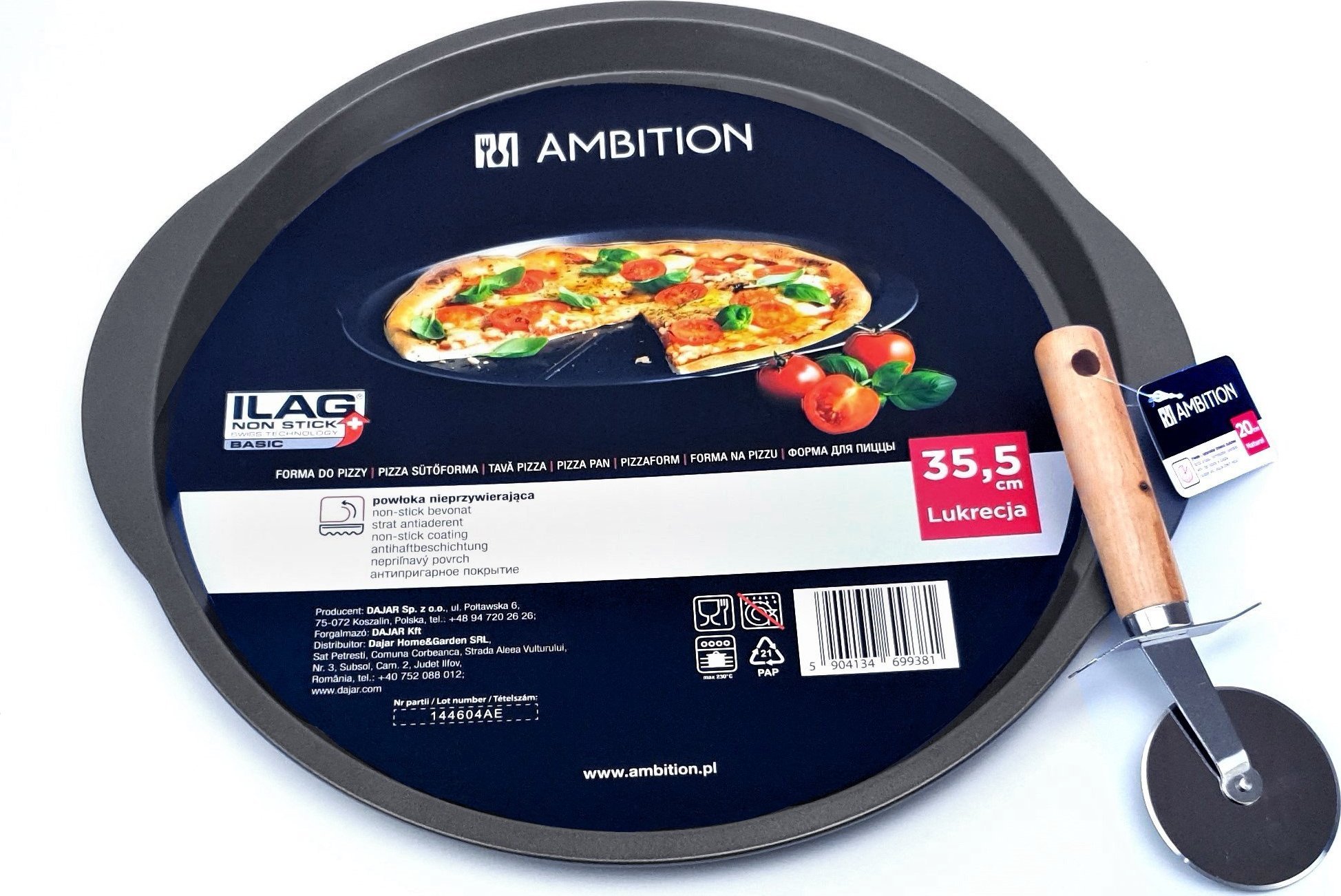 AgdExpert ZESTAW DO PIZZY FORMA BLACHA + NÓŻ RADEŁKO AMBITION