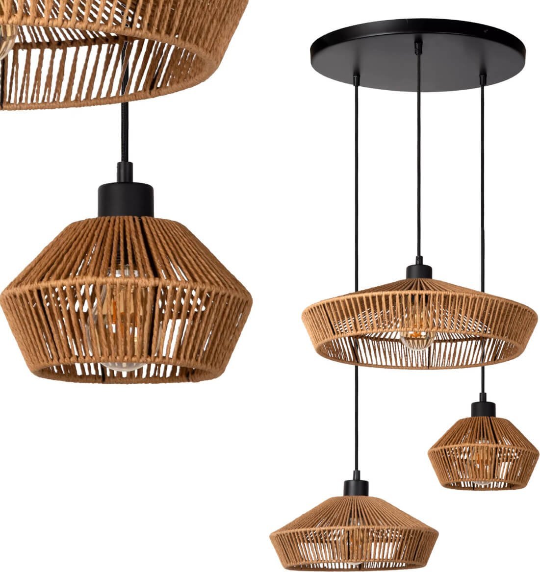 Lampa wisząca Lucide Lampa wisząca Yunkai drewniana kaskada nad stół