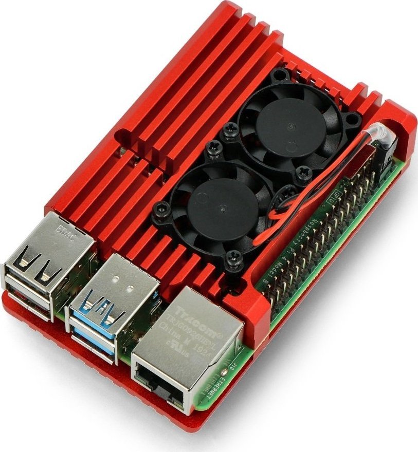 JustPi Obudowa justPi do Raspberry Pi 4B - aluminiowa z dwoma wentylatorami - czerwona
