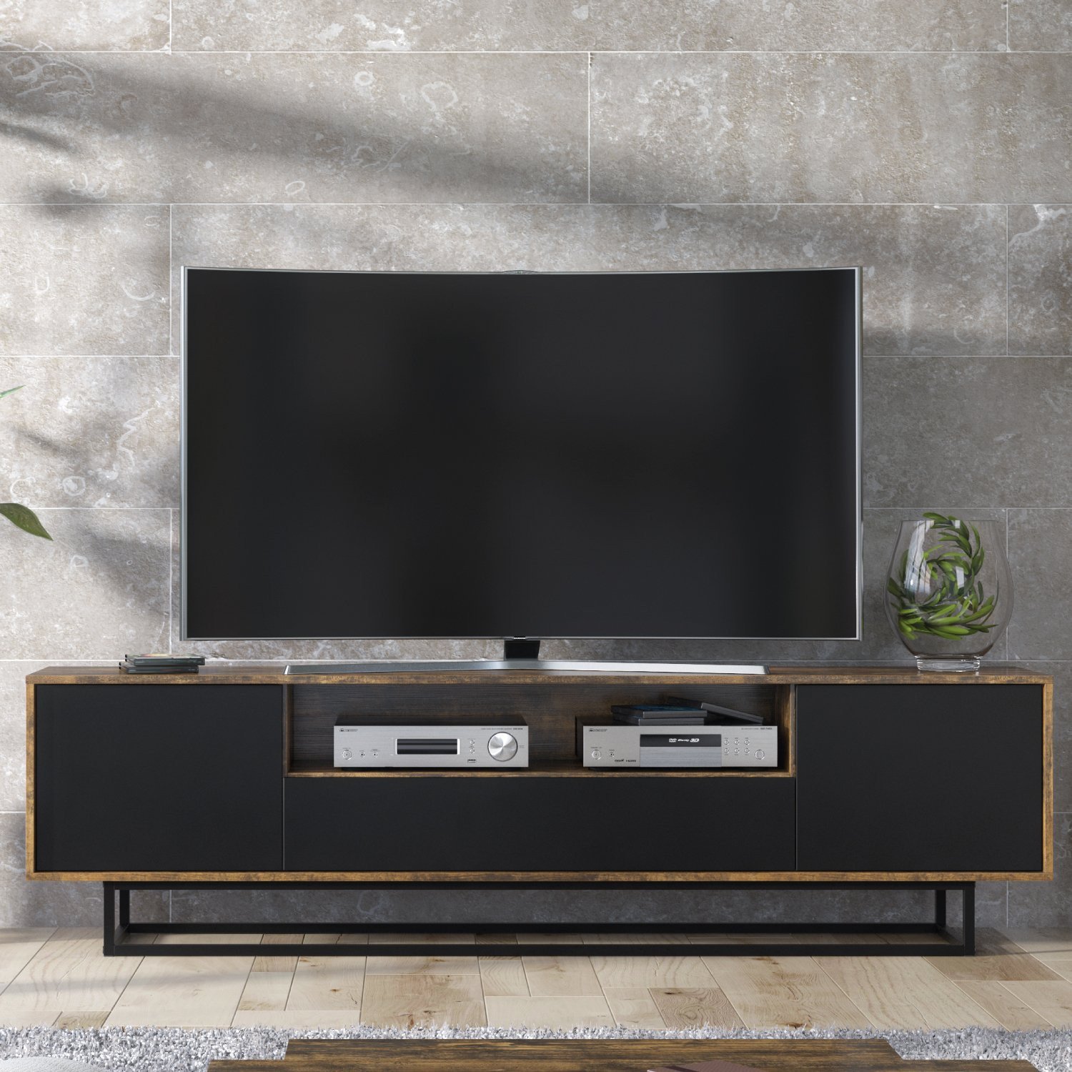 Szafka RTV Rift 200cm Loft ONE FURNITURE - Laminat Brąz Rustrykalny