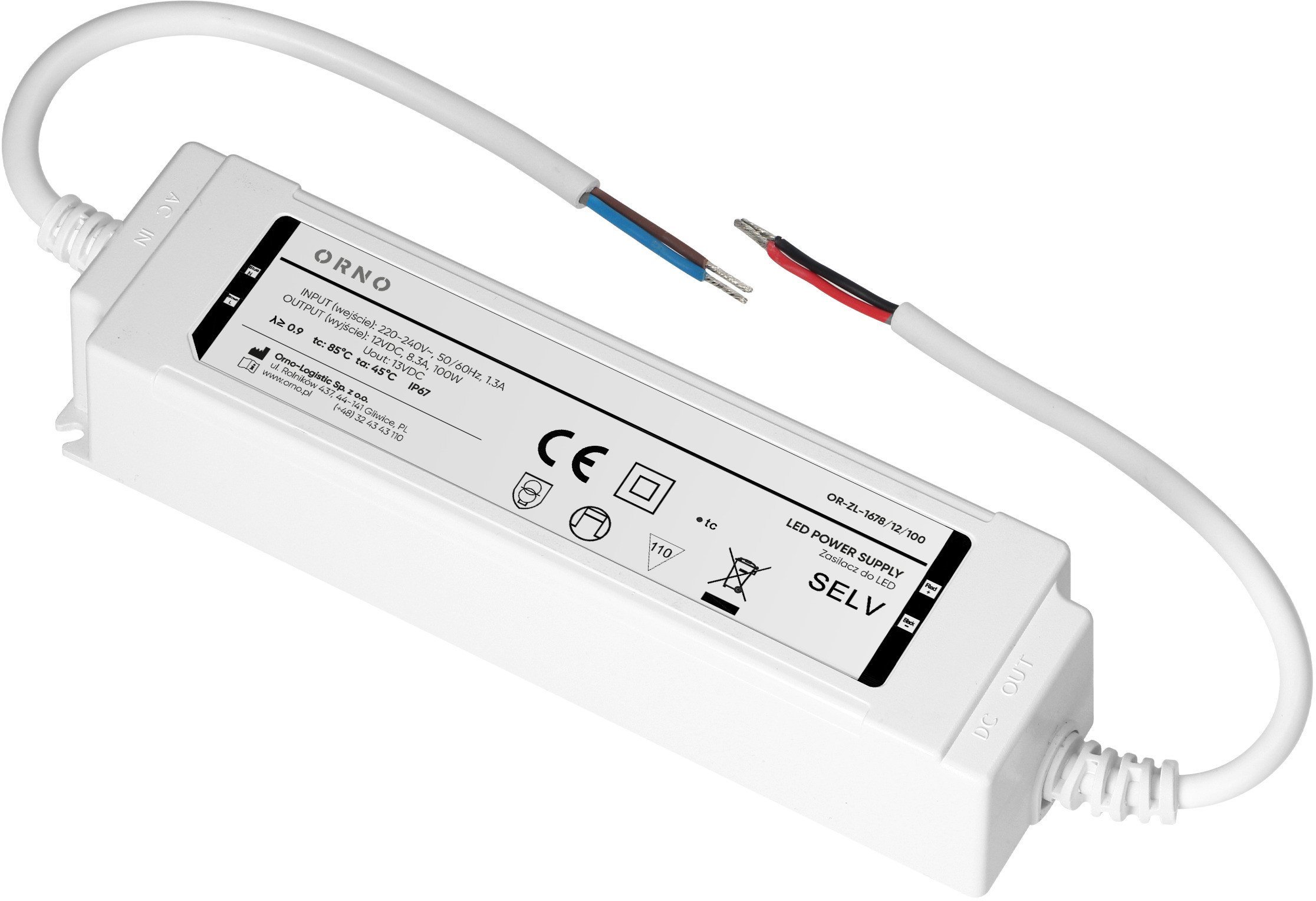 Orno Zasilacz LED IP67, hermetyczny, 12V, 100W, plastikowa obudowa