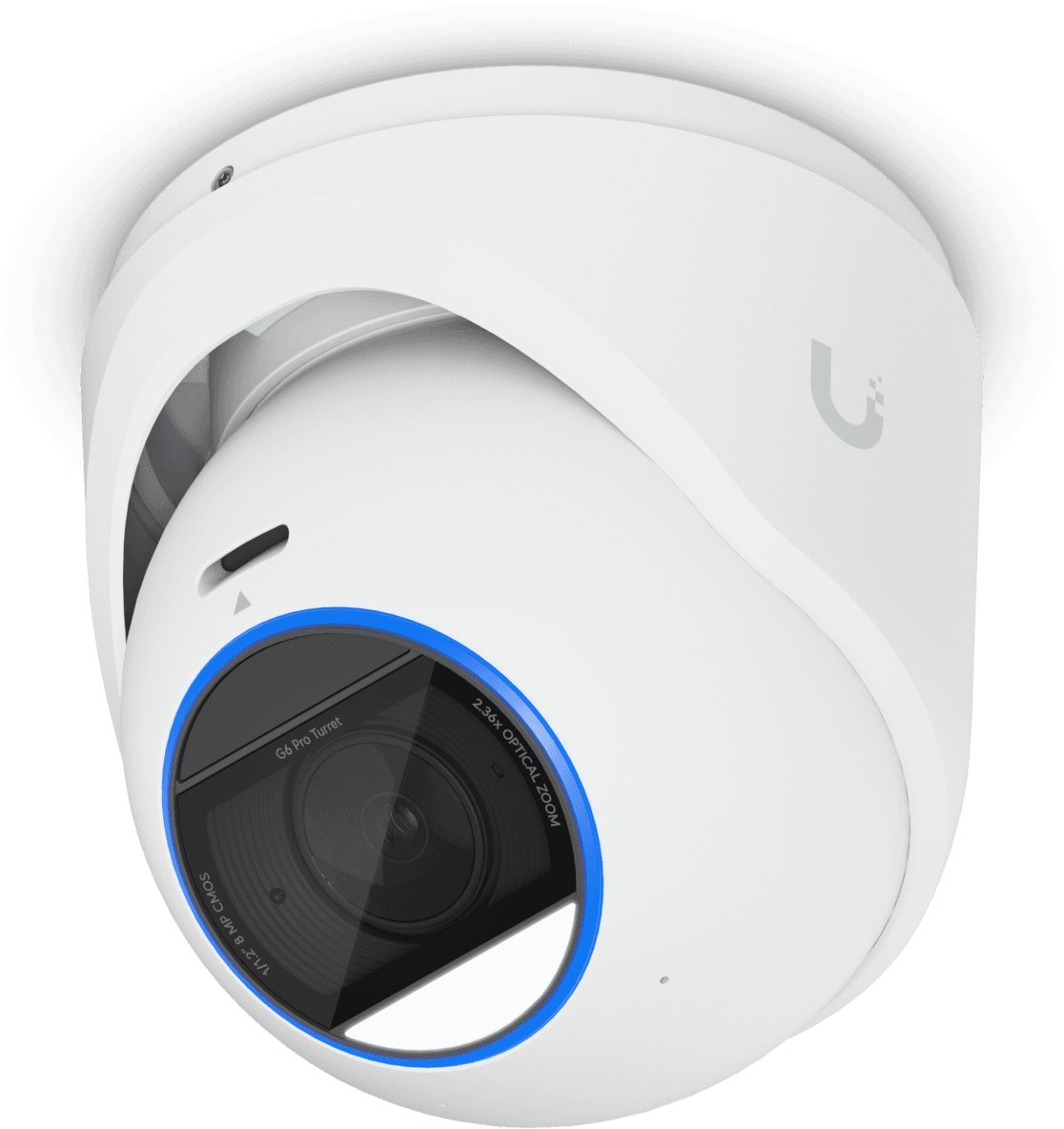   Ubiquiti UVC-G6-Pro-Turret-W All-weather tamper-resistant 4K PoE+ camera with a Multi-TOPS AI engine, 2.36x optical zoom, and a large 1/1.2" CMOS sens