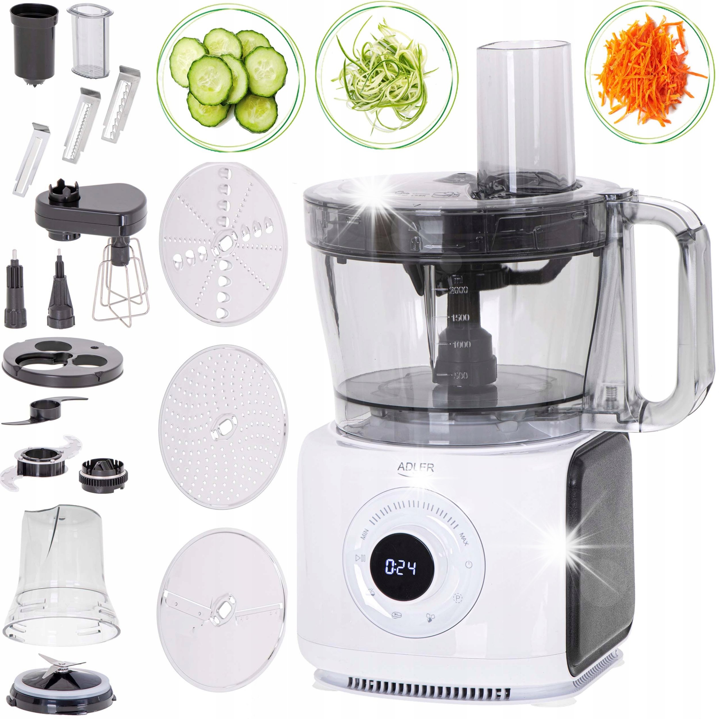 Robot planetarny Adler Robot planetarny mikser kuchenny 2000W misa 3,5L 12w1 7 prędkości LCD