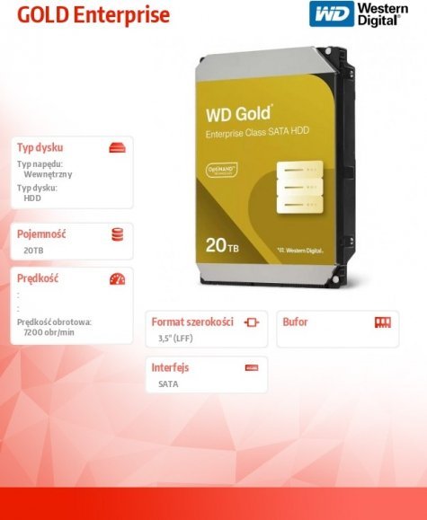 Dysk WD GOLD Enterprise 20TB 3,5 SATA (WD203KRYZ)