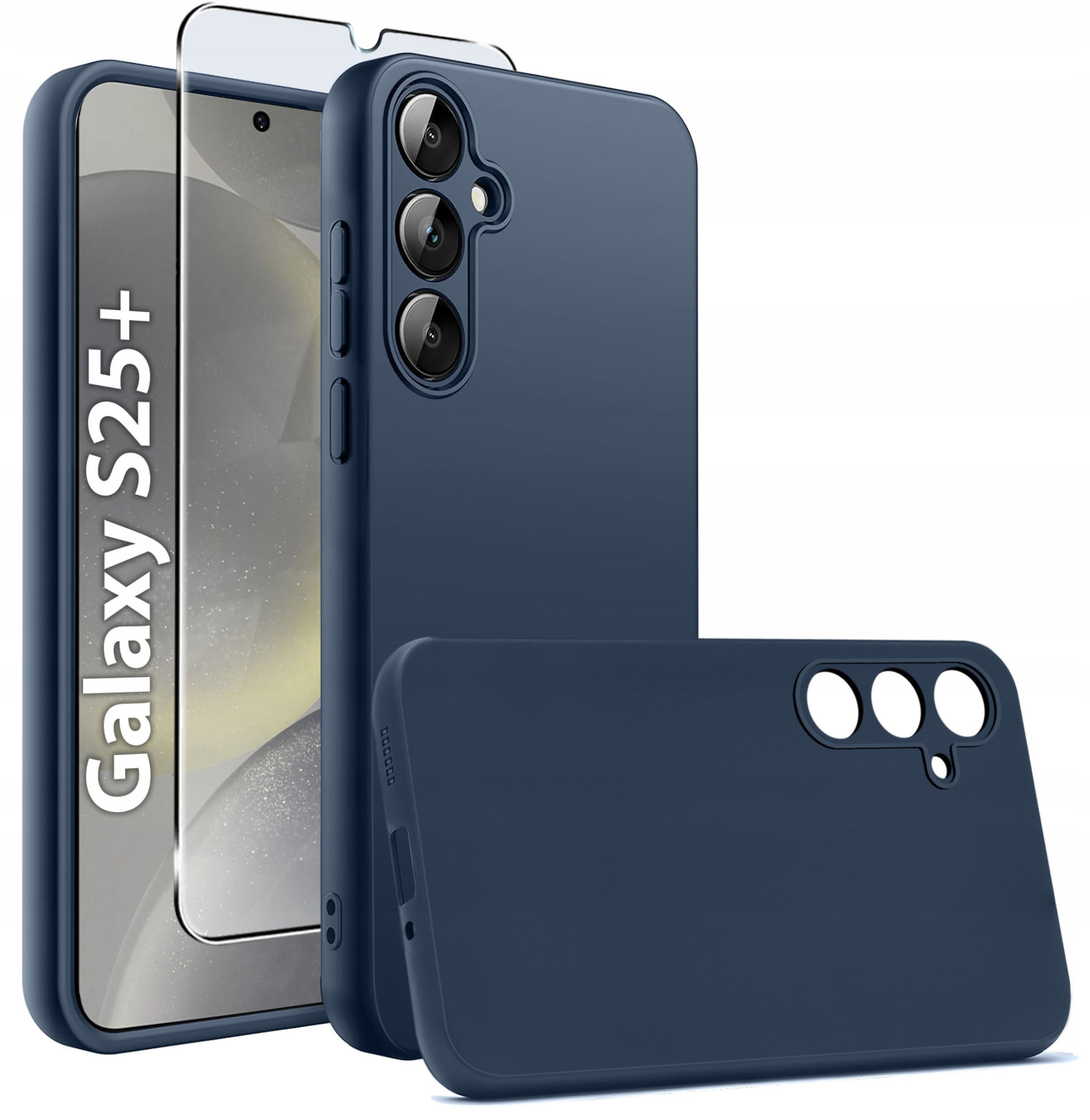 krainaGSM Etui do Samsung S25+ Plus CASE Gumowe GRANATOWE Matowe Silikon Slim +SZKŁO