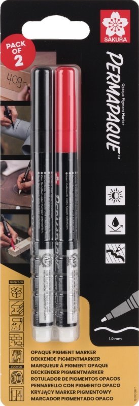 Sakura Markery Permapaque z cienką końcówką czarny + czerwony,