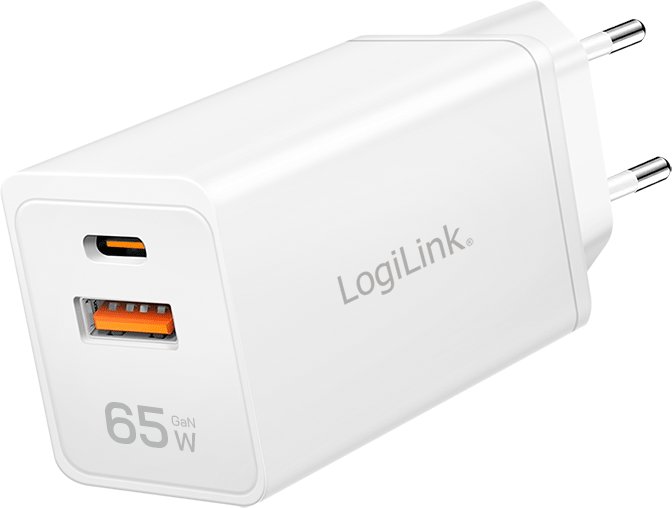 Ładowarka LogiLink Ładowarka sieciowa LogiLink PA0371 USB GaN, 65 W, 1x USB-C (PD), 1x USB-A (QC), biała