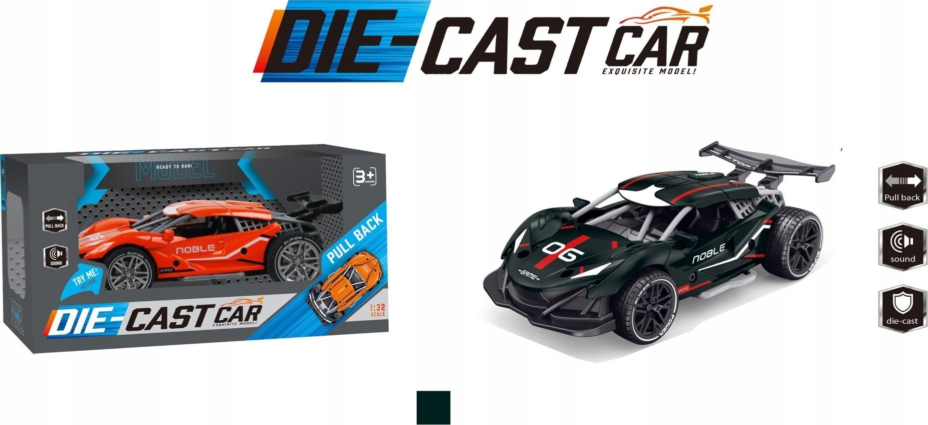 Ramiz Autko NOBLE dla dzieci 3+ Model 1:32 + Metalowa Karoseria + Gumowe Koła + Napęd Pull Back + Dźwięki