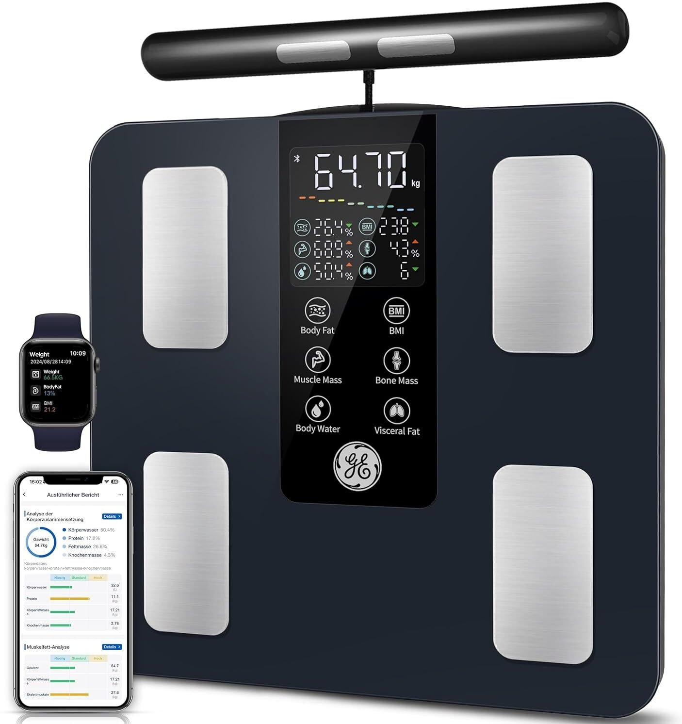 Waga łazienkowa GE CS10G Waga pomiarowa 8 elektrod BMI analizator masy ciała max 180 kg