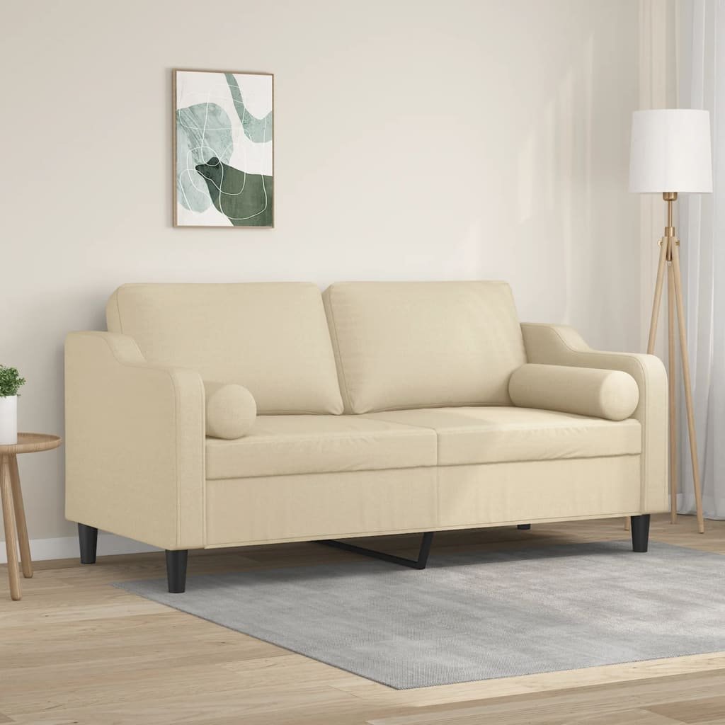 Фото - Диван VidaXL 2-osobowa sofa z poduszkami, kremowa, 140 cm, tkanina 