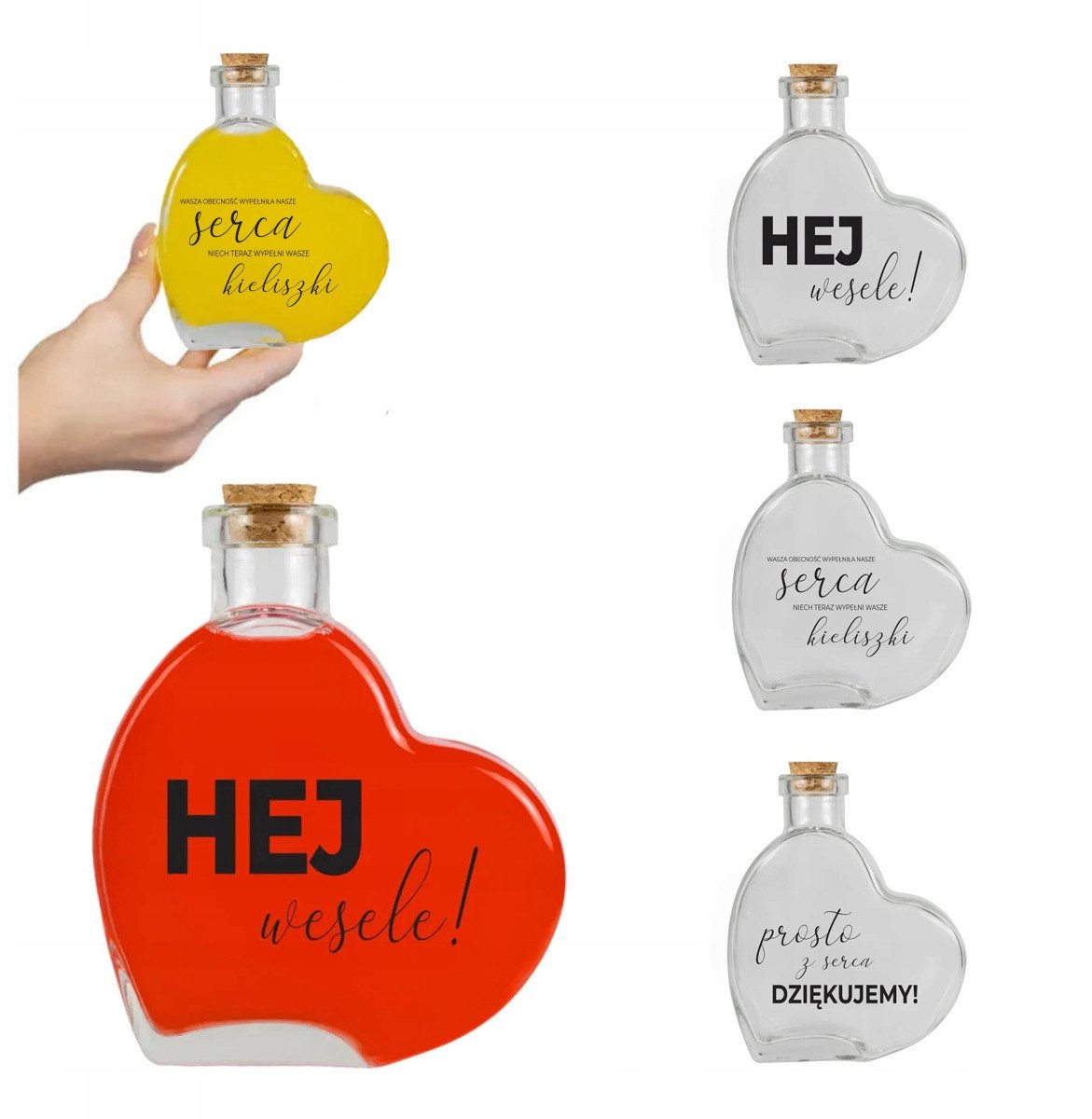 5x Butelki Na Wesele SERCE 250ml Szklane Butelki Z Nadrukiem Dla Gości Ślub